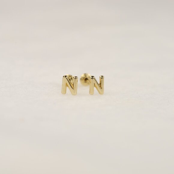 14K Solid Gold Initial Stud Earrings • Perfect Gift For Girls & Teens. - Picture 10 of 13